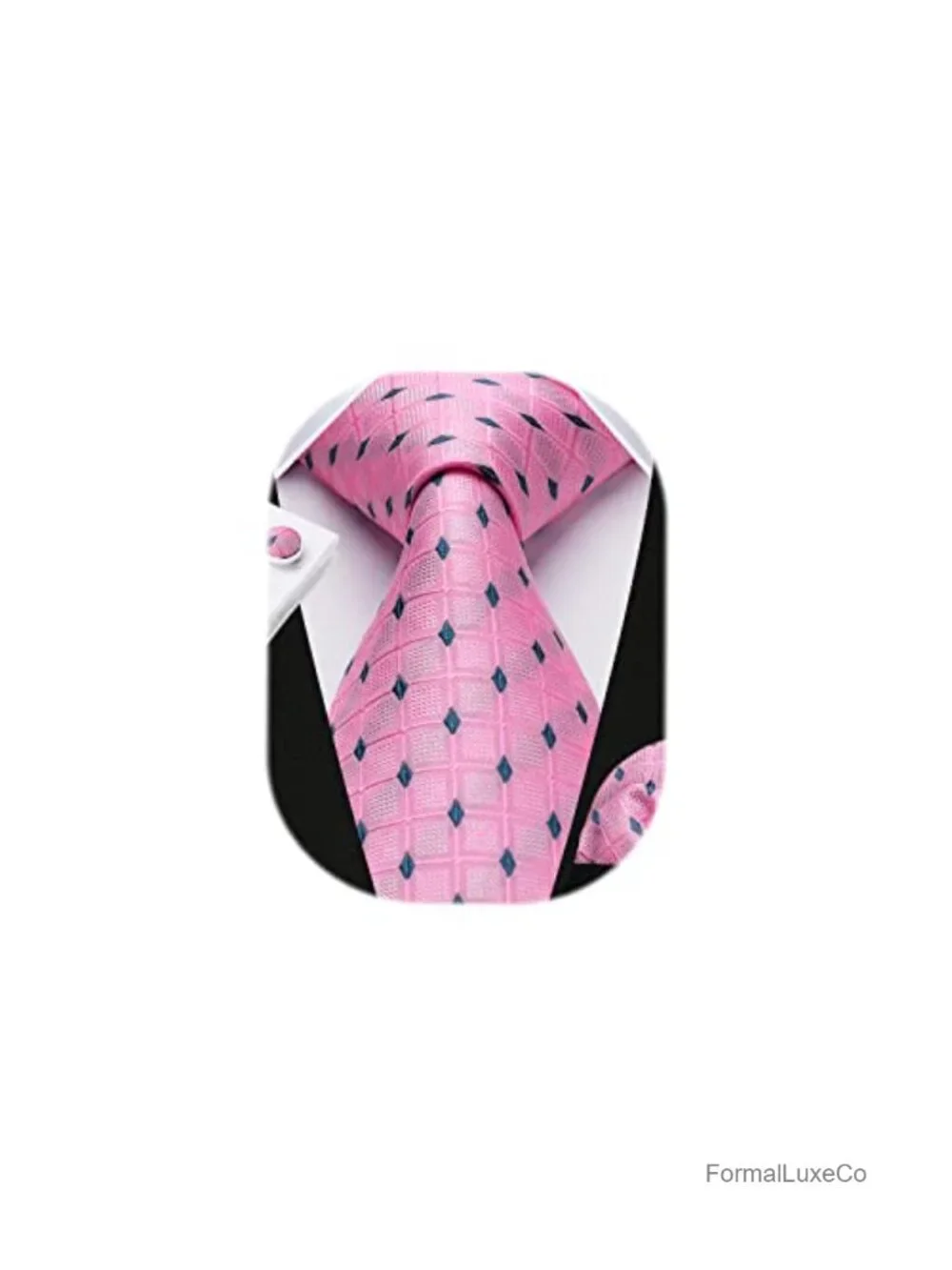 Men's Tie Set with Pocket Square and Cufflinks - Formal Silk Blend Necktie for
